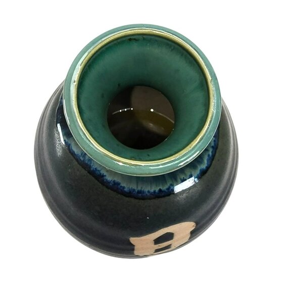 Japanese Ceramic Vase Sake Jar Calligraphy Black & Green Handcrafted Decor JE332 - Picture 8 of 8